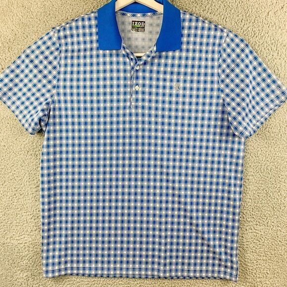 Izod Golf Shirt Mens Extra Large Blue Plaid Golfer‎ Polo Rugby Business Casual. - Picture 1 of 13